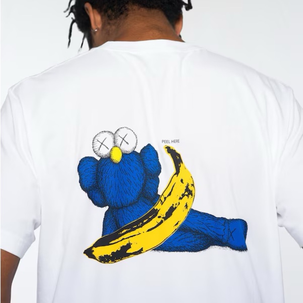 Uniqlo x KAWS White Tee with Blue Character & Yellow Banana
